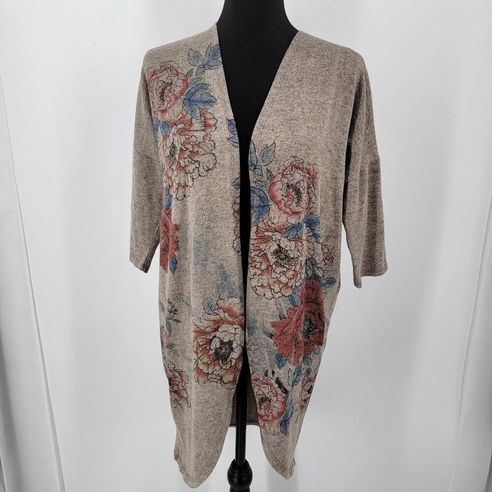 Ginger G Cardigan Women's Small Floral Knit Short Sleeve Open Front